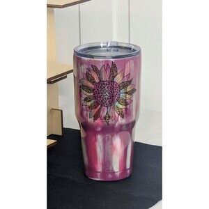 Red Sunflower Glitter Tumbler, 30oz, Handmade